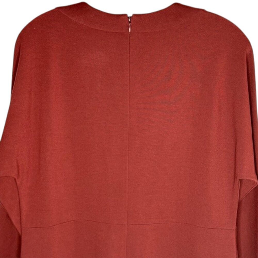 Lafayette 148 Long Sleeved Jewel Neck A-Line Dress Ponte Knit - Maroon - M - Picture 6 of 12